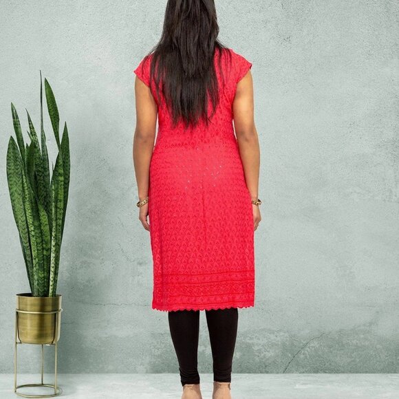 Pink Kurta with Chikankari Details | Muvvas Boutique - Picture 5 of 5